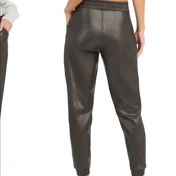 NEW! SPANX Faux Leather Jogger Pants BLACK, SIZE LARGE 0865